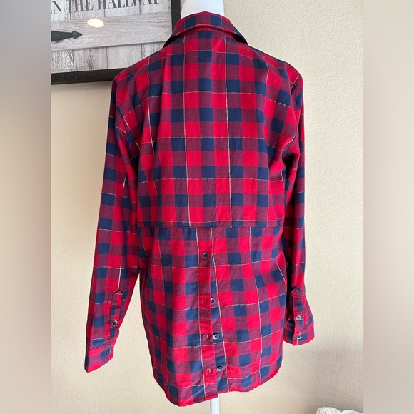 Splendid Women’s Red/Blue Long Sleeve Plaid w/Split Tail & Gold Triming - Size M - Picture 3 of 11